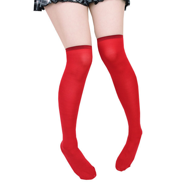 【470円★数量限定】無地カラーニーハイ レッド<お一人様1点限り>